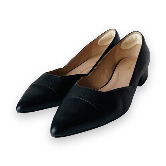 Cole Haan Shoes Loafers Slip Ons Women Size 9.5B Blue Leather Pointed Toe Black - Picture 1 of 8